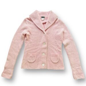 J.Crew Factory Baby Pink Shawl Neck Lambswool/Rabbit Hair Cardigan Size M 90s